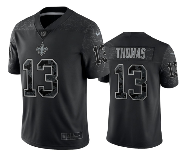 Men's New Orleans Saints #13 Michael Thomas Black Reflective Limited Stitched Football Jersey - Custom Name