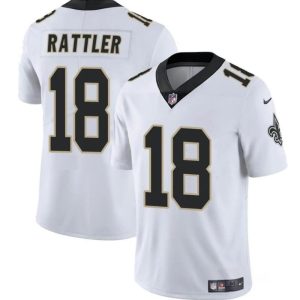 Men's New Orleans Saints #18 Spencer Rattler White Vapor Limited Stitched Football Jersey - Custom Name