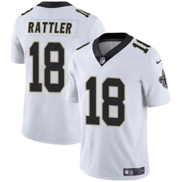 Men's New Orleans Saints #18 Spencer Rattler White Vapor Limited Stitched Football Jersey - Custom Name