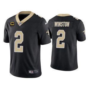 Men's New Orleans Saints 2022 #2 Jameis Winston Black With 4-star C Patch Vapor Untouchable Cool Base Stitched Jersey - Custom Name