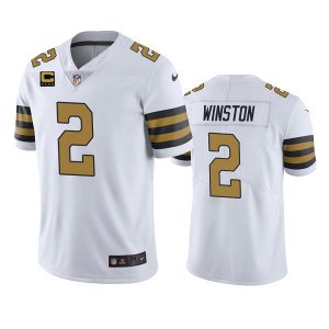 Men's New Orleans Saints 2022 #2 Jameis Winston White With 4-star C Patch Color Rush Cool Base Stitched Jersey - Custom Name