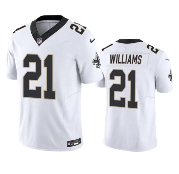 Men's New Orleans Saints #21 Jamaal Williams White 2023 F.U.S.E. Vapor Untouchable Limited Stitched Jersey - Custom Name