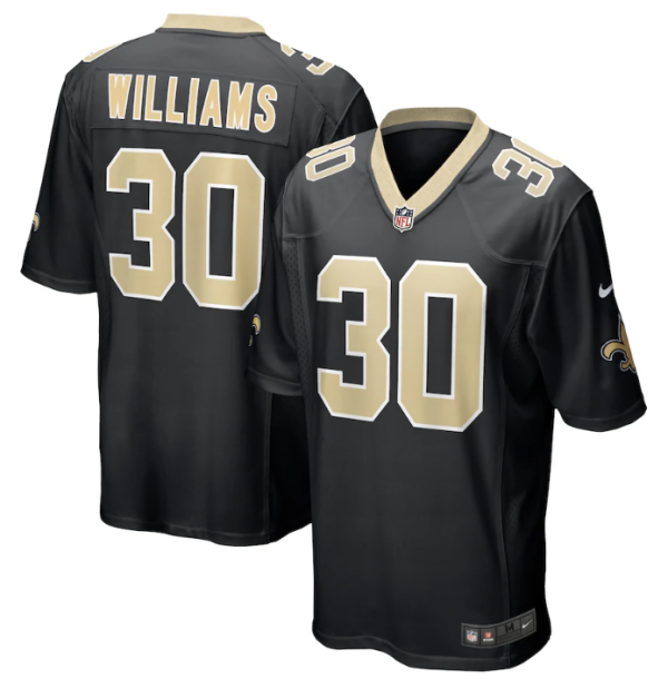 Men's New Orleans Saints #30 Jamaal Williams Black Stitched Game Jersey - Custom Name