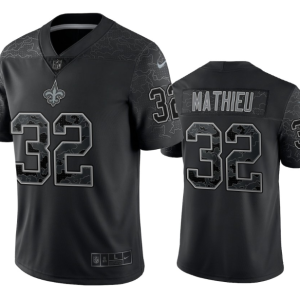 Men's New Orleans Saints #32 Tyrann Mathieu Black Reflective Limited Stitched Football Jersey - Custom Name