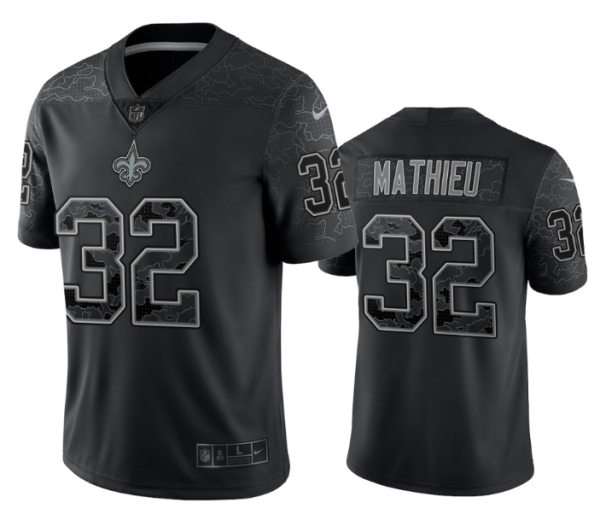 Men's New Orleans Saints #32 Tyrann Mathieu Black Reflective Limited Stitched Football Jersey - Custom Name