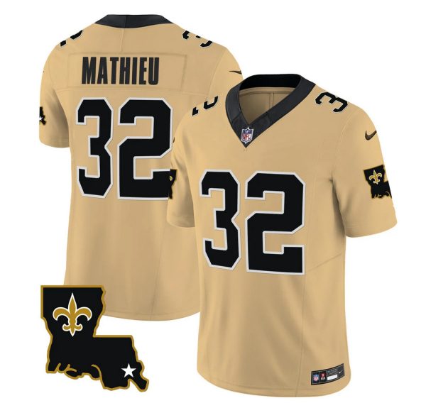 Men's New Orleans Saints #32 Tyrann Mathieu Gold 2023 F.U.S.E. 1987 Legacy Vapor Stitched Jersey - Custom Name