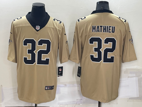 Men's New Orleans Saints #32 Tyrann Mathieu Gold Inverted Legend Stitched Jersey - Custom Name