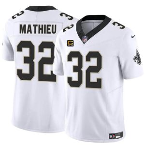 Men's New Orleans Saints #32 Tyrann Mathieu White 2024 F.U.S.E With 4-Star C Patch Vapor Limited Stitched Football Jersey - Custom Name