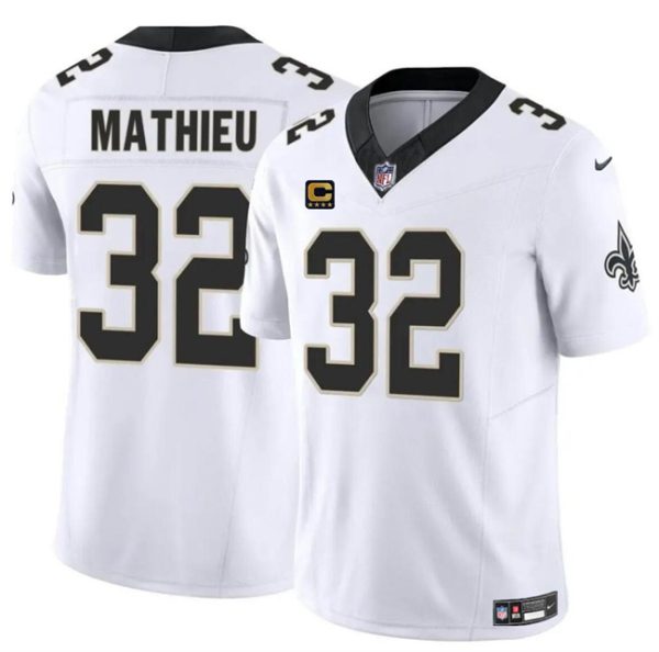 Men's New Orleans Saints #32 Tyrann Mathieu White 2024 F.U.S.E With 4-Star C Patch Vapor Limited Stitched Football Jersey - Custom Name