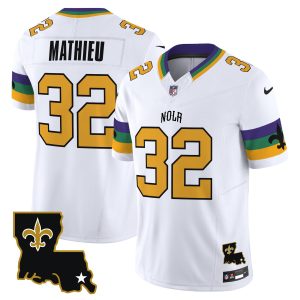 Men's New Orleans Saints #32 Tyrann Mathieu White 2024 F.U.S.E. Vapor Limited Stitched Jersey - Custom Name