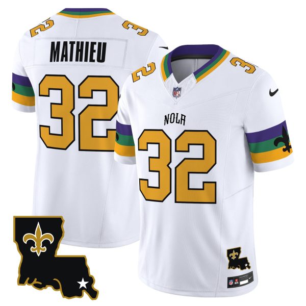 Men's New Orleans Saints #32 Tyrann Mathieu White 2024 F.U.S.E. Vapor Limited Stitched Jersey - Custom Name