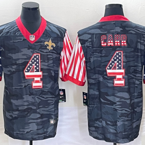 Men's New Orleans Saints #4 Derek Carr Camo USA Flag Limited Stitched Jersey - Custom Name