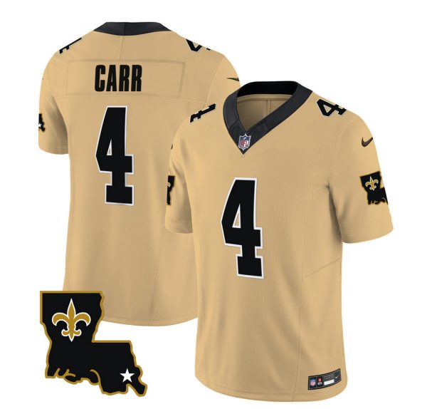 Men's New Orleans Saints #4 Derek Carr Gold 2023 F.U.S.E. 1987 Legacy Vapor Stitched Jersey - Custom Name