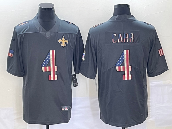 Men's New Orleans Saints #4 Derek Carr Gray Salute To Service USA Flag Fashion Limited Stitched Jersey - Custom Name