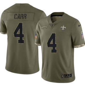 Men's New Orleans Saints #4 Derek Carr Olive Salute To Service Limited Stitched Jersey - Custom Name