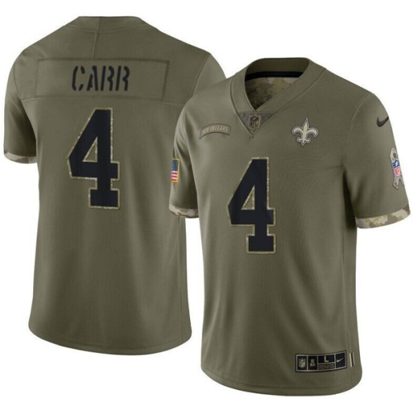 Men's New Orleans Saints #4 Derek Carr Olive Salute To Service Limited Stitched Jersey - Custom Name