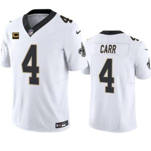Men's New Orleans Saints #4 Derek Carr White 2023 F.U.S.E. With 4-Star C Patch Vapor Untouchable Limited Stitched Jersey - Custom Name