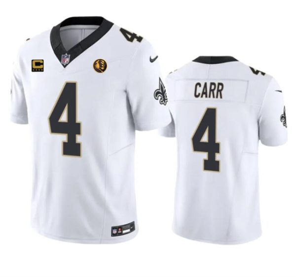 Men's New Orleans Saints #4 Derek Carr White 2023 F.U.S.E. With 4-star C Patch And John Madden Patch Vapor Limited Stitched Football Jersey - Custom Name