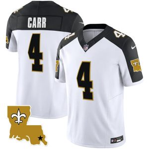 Men's New Orleans Saints #4 Derek Carr White Black 2023 F.U.S.E. 1987 Legacy Vapor Stitched Jersey - Custom Name