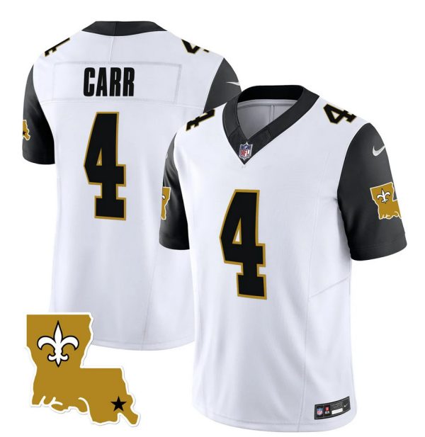 Men's New Orleans Saints #4 Derek Carr White Black 2023 F.U.S.E. 1987 Legacy Vapor Stitched Jersey1 - Custom Name