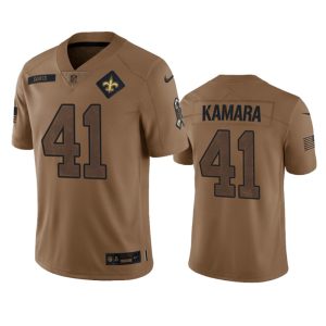 Men's New Orleans Saints #41 Alvin Kamara 2023 Brown Salute To Service Limited Limited Stitched Jersey - Custom Name