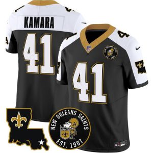 Men's New Orleans Saints #41 Alvin Kamara Black F.U.S.E. EST. 1967 Patch Vapor Stitched Jersey - Custom Name