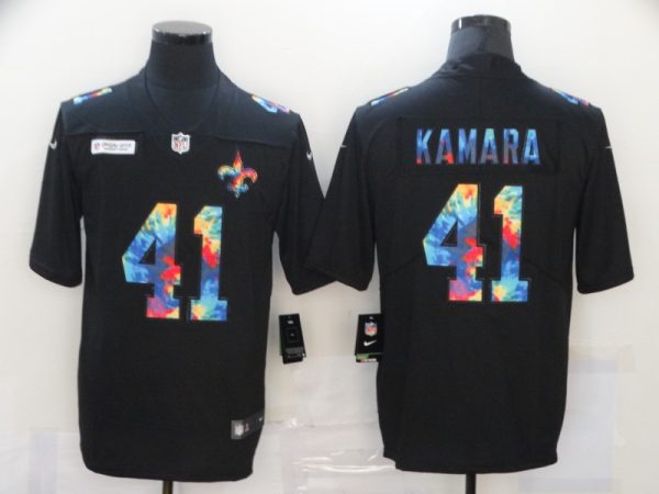 Men's New Orleans Saints #41 Alvin Kamara Black NFL 2020 Crucial Catch Limited Stitched Jersey - Custom Name