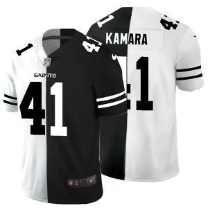 Men's New Orleans Saints #41 Alvin Kamara Black & White NFL Split Limited Stitched Jersey - Custom Name