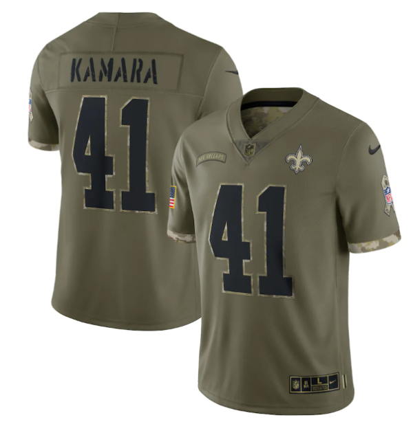 Men's New Orleans Saints #41 Alvin Kamara Olive 2022 Salute To Service Limited Stitched Jersey - Custom Name