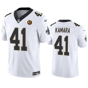 Men's New Orleans Saints #41 Alvin Kamara White 2023 F.U.S.E. With John Madden Patch Vapor Limited Stitched Football Jersey - Custom Name