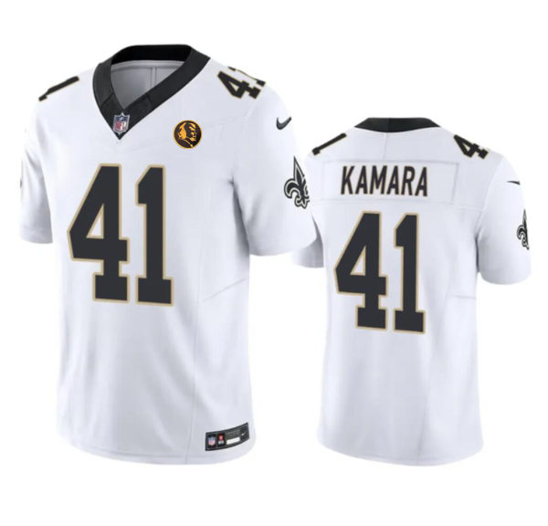 Men's New Orleans Saints #41 Alvin Kamara White 2023 F.U.S.E. With John Madden Patch Vapor Limited Stitched Football Jersey - Custom Name