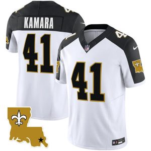 Men's New Orleans Saints #41 Alvin Kamara White Black 2023 F.U.S.E. 1987 Legacy Vapor Stitched Jersey - Custom Name