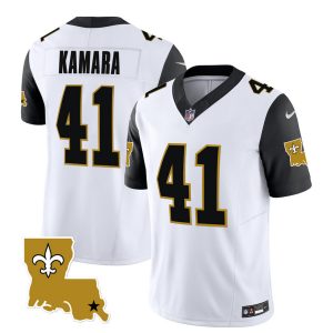 Men's New Orleans Saints #41 Alvin Kamara White Black 2023 F.U.S.E. 1987 Legacy Vapor Stitched Jersey1 - Custom Name