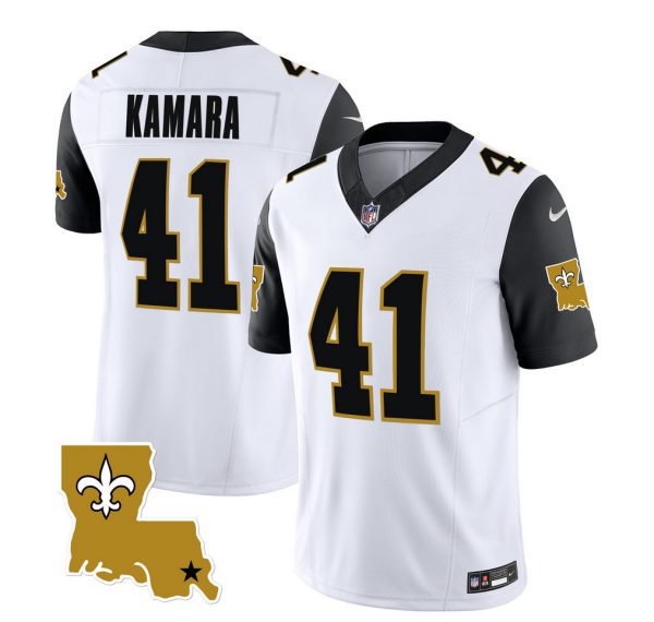 Men's New Orleans Saints #41 Alvin Kamara White Black 2023 F.U.S.E. 1987 Legacy Vapor Stitched Jersey1 - Custom Name