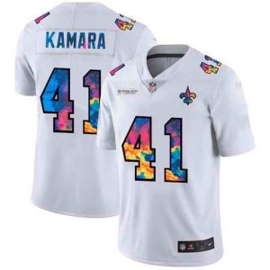 Men's New Orleans Saints #41 Alvin Kamara White Crucial Catch Limited Stitched Jersey - Custom Name