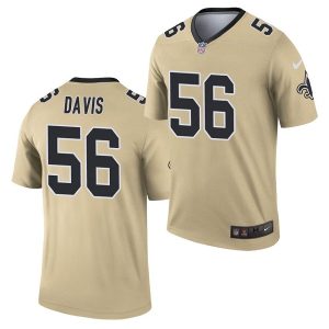 Men's New Orleans Saints #56 Demario Davis 2021 Gold Inverted Legend Stitched Jersey - Custom Name