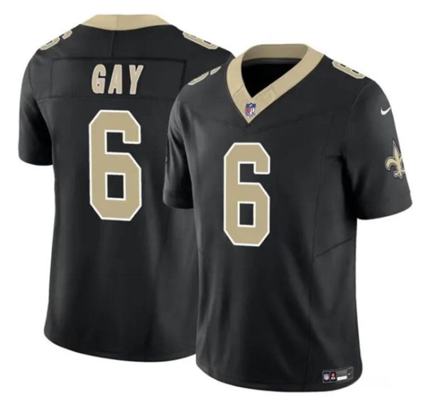 Men's New Orleans Saints #6 Willie Gay Black 2023 F.U.S.E. Vapor Limited Stitched Football Jersey - Custom Name