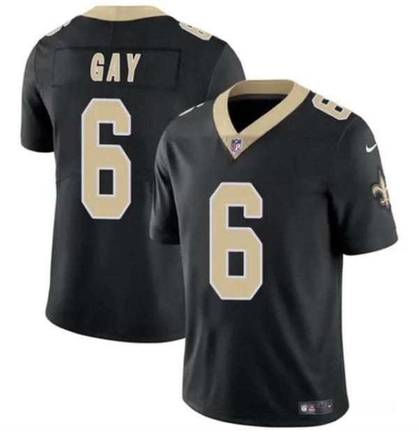 Men's New Orleans Saints #6 Willie Gay Black Vapor Limited Stitched Football Jersey - Custom Name