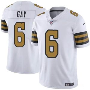 Men's New Orleans Saints #6 Willie Gay White Color Rush Limited Stitched Football Jersey - Custom Name