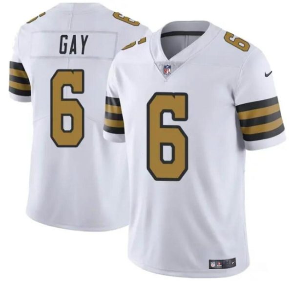 Men's New Orleans Saints #6 Willie Gay White Color Rush Limited Stitched Football Jersey - Custom Name