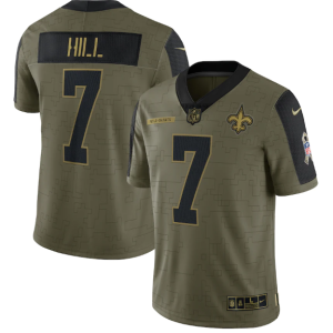 Men's New Orleans Saints #7 Taysom Hill 2021 Olive Salute To Service Limited Stitched Jersey - Custom Name