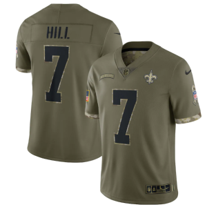 Men's New Orleans Saints #7 Taysom Hill Olive 2022 Salute To Service Limited Stitched Jersey - Custom Name