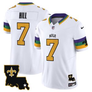 Men's New Orleans Saints #7 Taysom Hill White 2024 F.U.S.E. Vapor Limited Stitched Jersey - Custom Name