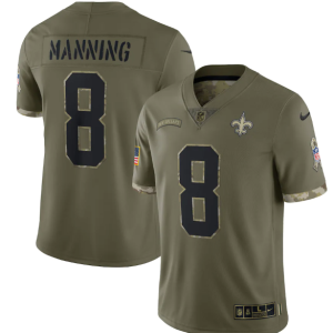 Men's New Orleans Saints #8 Archie Manning Olive 2022 Salute To Service Limited Stitched Jersey - Custom Name