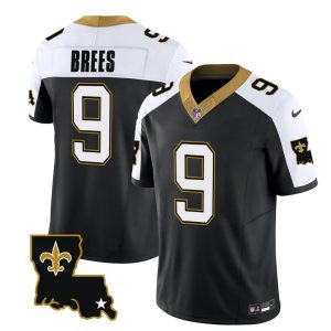 Men's New Orleans Saints #9 Drew Brees Black White 2023 F.U.S.E. 1987 Legacy Vapor Stitched Jersey - Custom Name