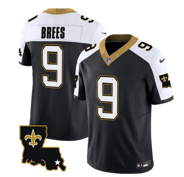 Men's New Orleans Saints #9 Drew Brees Black White 2023 F.U.S.E. 1987 Legacy Vapor Stitched Jersey - Custom Name