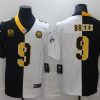 Men's New Orleans Saints #9 Drew Brees Black White Split With C Patch Stitched Jersey - Custom Name