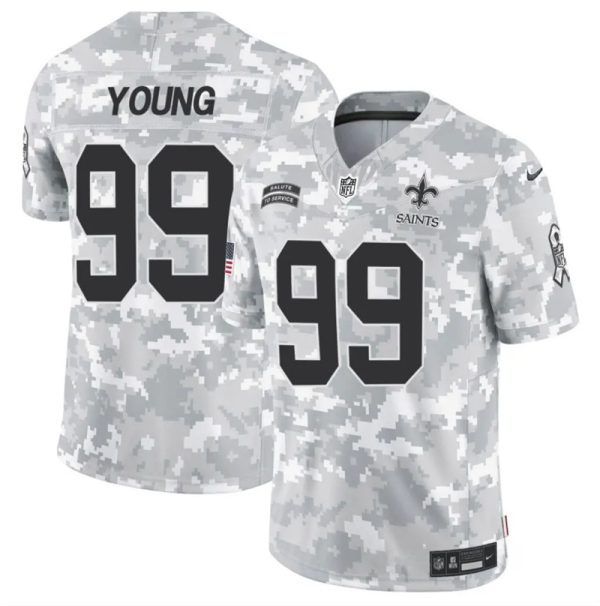 Men's New Orleans Saints #99 Chase Young 2024 F.U.S.E Arctic Camo Salute to Service Limited Stitched Football Jersey - Custom Name