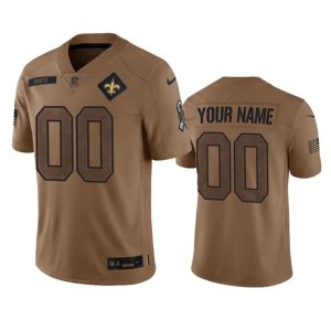 Men's New Orleans Saints Active Player Custom 2023 Brown Salute To Setvice Limited Stitched Football Jersey - Custom Name