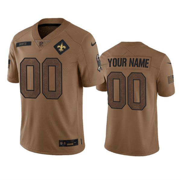 Men's New Orleans Saints Active Player Custom 2023 Brown Salute To Setvice Limited Stitched Football Jersey - Custom Name